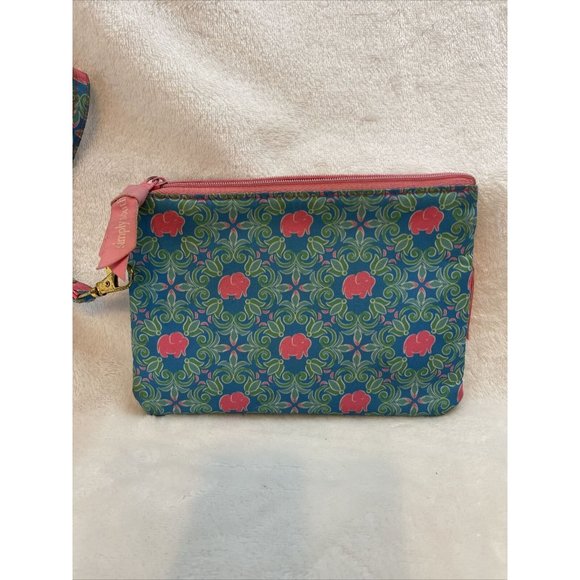 Simply Southern Wristlet Blue And Green With Pink Elephants See Through Pouch‎ - Picture 4 of 8